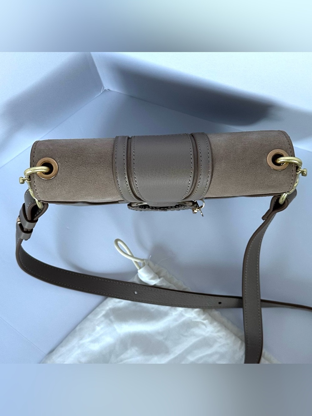 New See by Chloé Hana Suede & Leather Shoulder Bag in Motty Grey - Picture 7 of 16